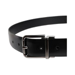 Dolce & Gabbana Black Shiny Leather Silver Metal Buckle Belt BEL9282-85