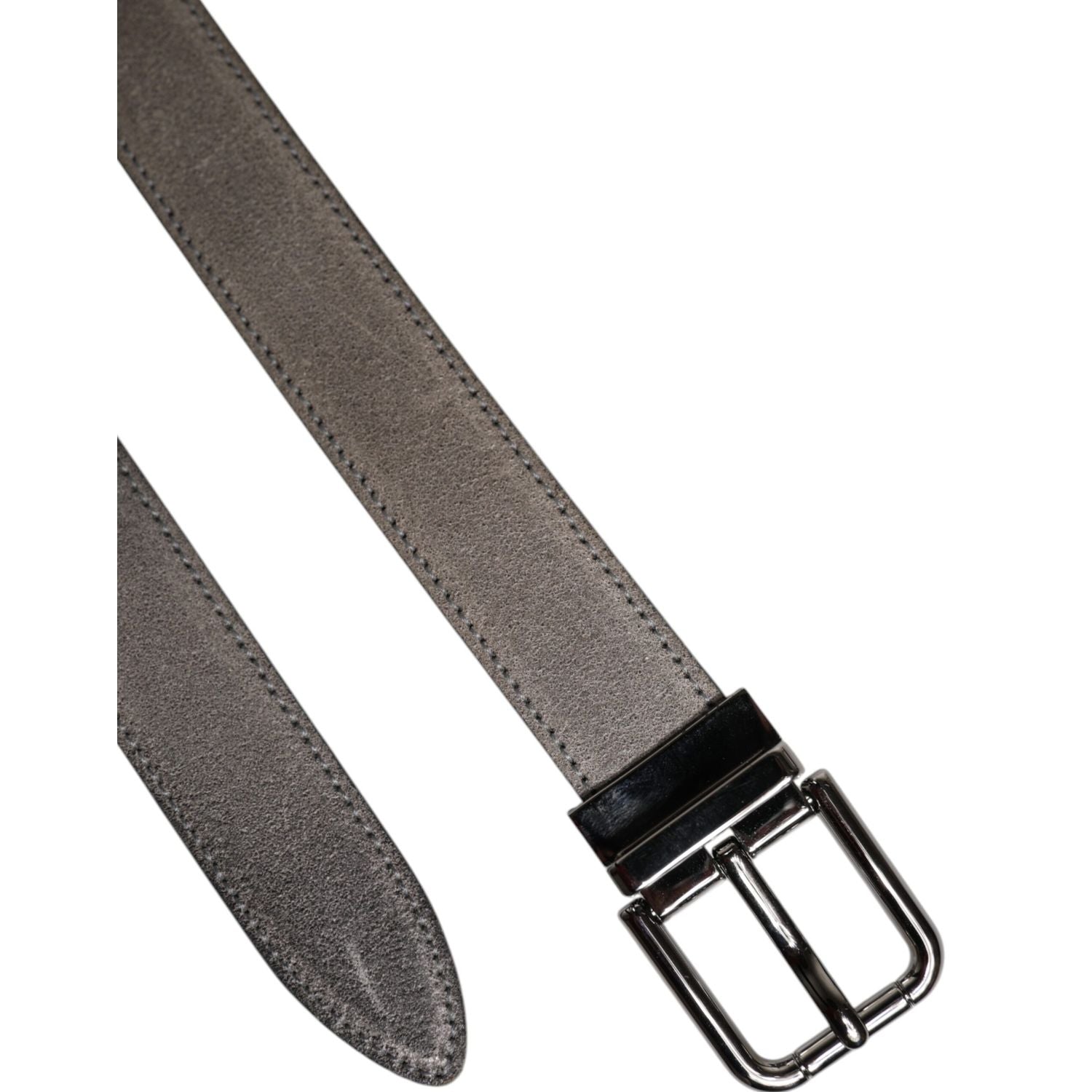 Dolce & Gabbana Gray Leather Silver Tone Metal Buckle Belt