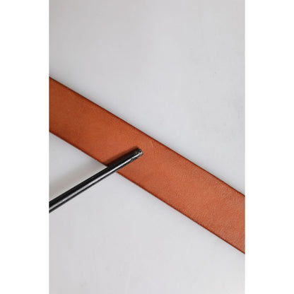 Dolce & Gabbana Brown Leather Gold Metal Baroque Buckle Belt