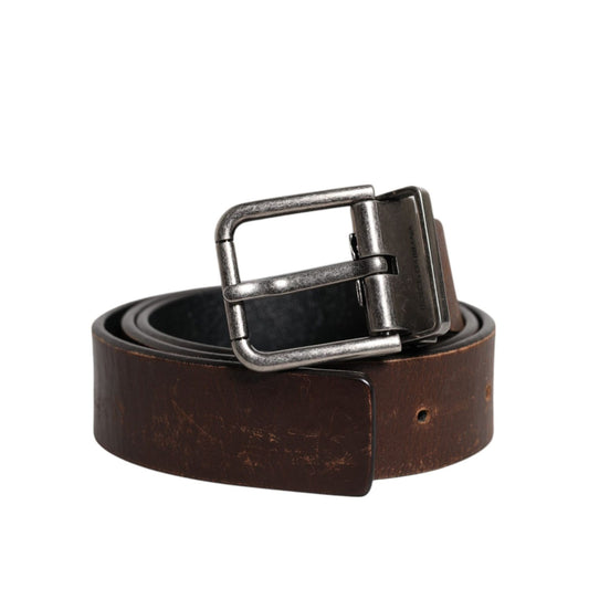 Dolce & Gabbana Brown Solid Leather Classic Waist Buckle Belt