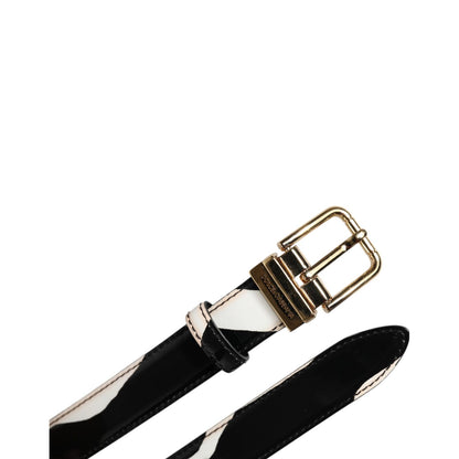 Dolce & Gabbana Black White Zebra Gold Metal Logo Buckle Belt