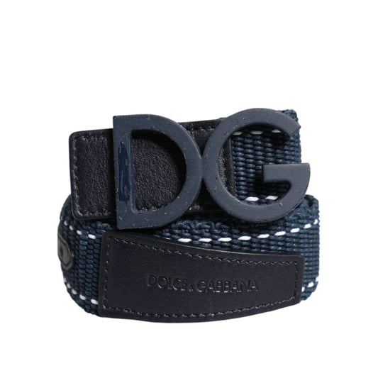 Dolce & Gabbana Blue White Cotton DG Logo Metal Buckle Belt BEL9333-90