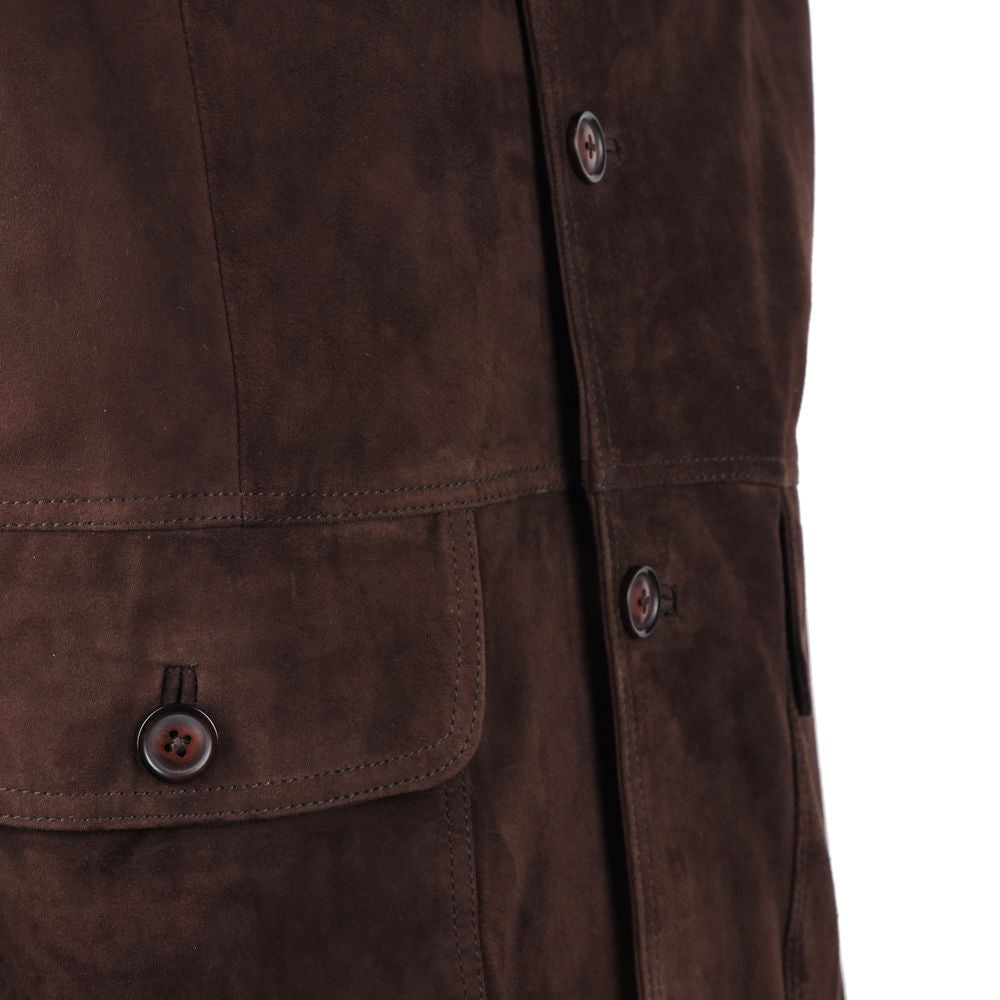 Emilio Romanelli Brown Calfskin Men Bomber Jacket