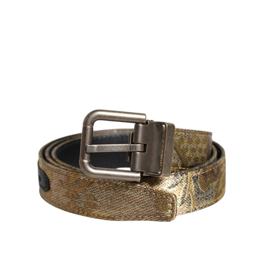 Dolce & Gabbana Gold Leather Jacquard Silver Metal Buckle Belt BEL9353-90