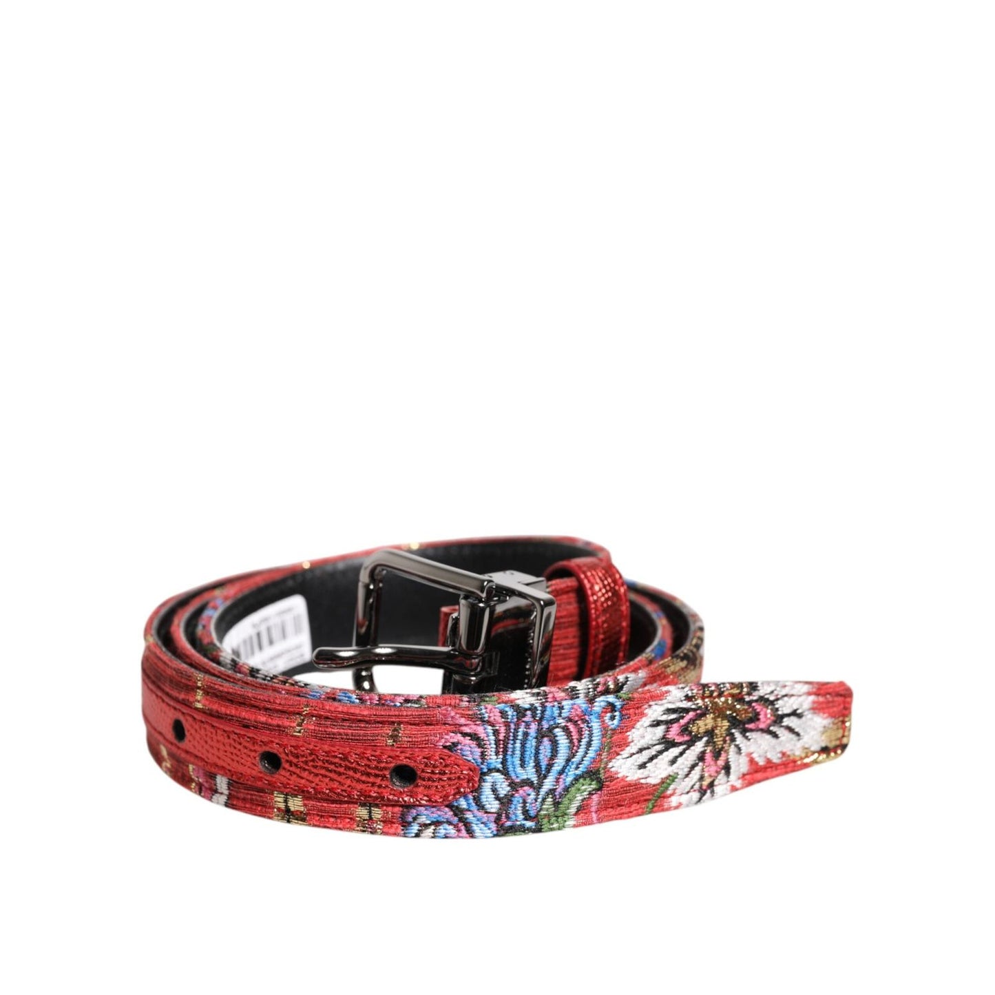 Dolce & Gabbana Red Floral DG Embellished Metal Buckle Belt BEL9354-90