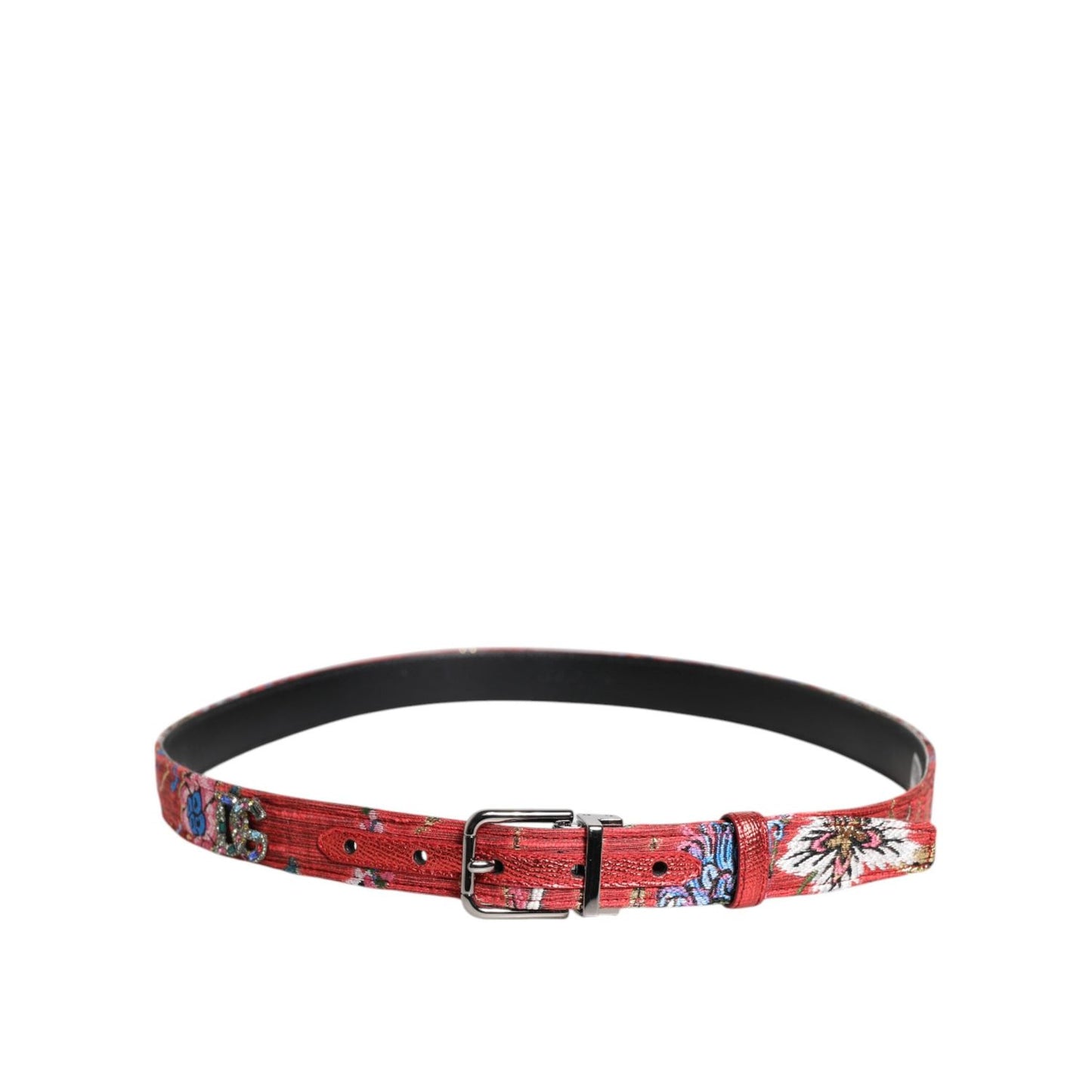 Dolce & Gabbana Red Floral DG Embellished Metal Buckle Belt BEL9354-90