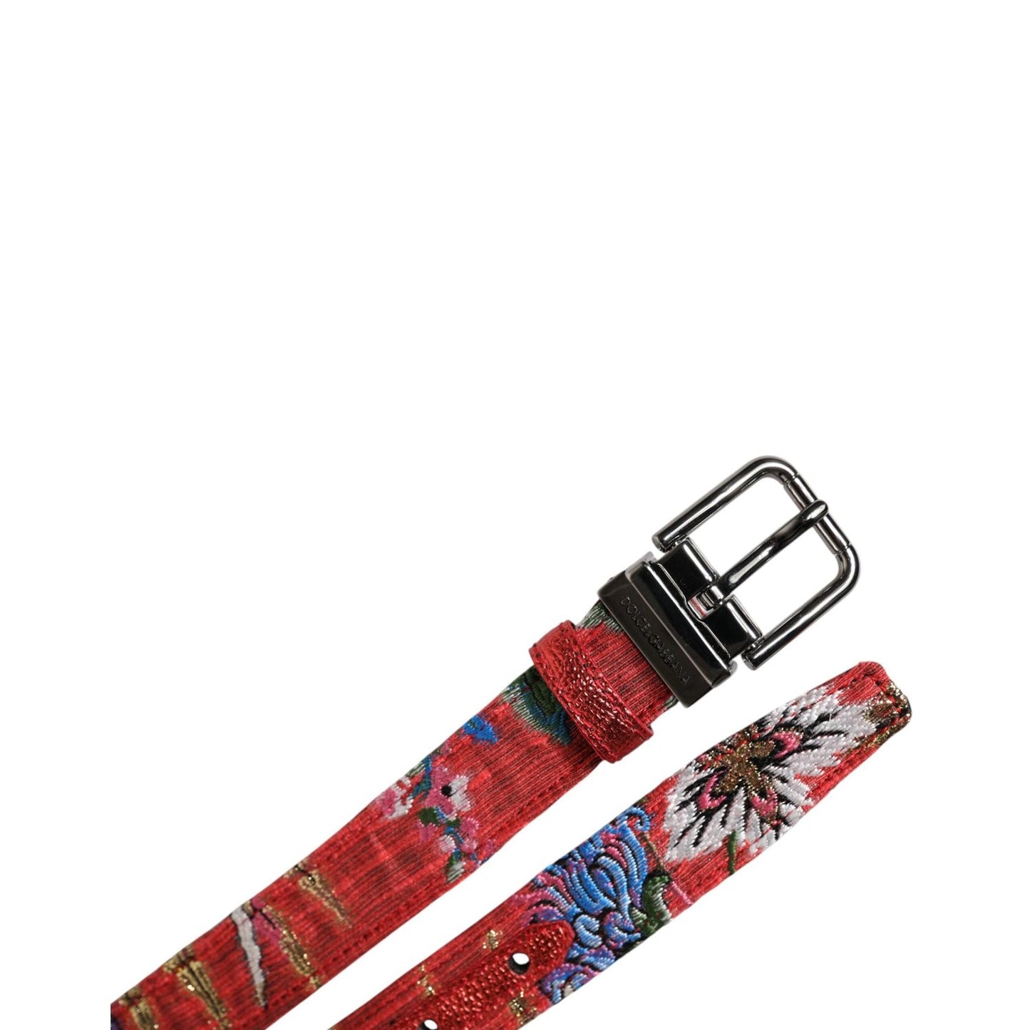 Dolce & Gabbana Red Floral DG Embellished Metal Buckle Belt BEL9354-90