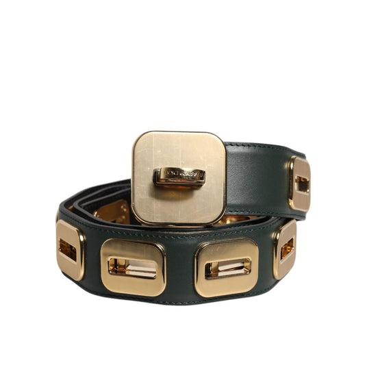 Dolce & Gabbana Green Leather Gold Tone Rotating Buckle Belt WMB393-75