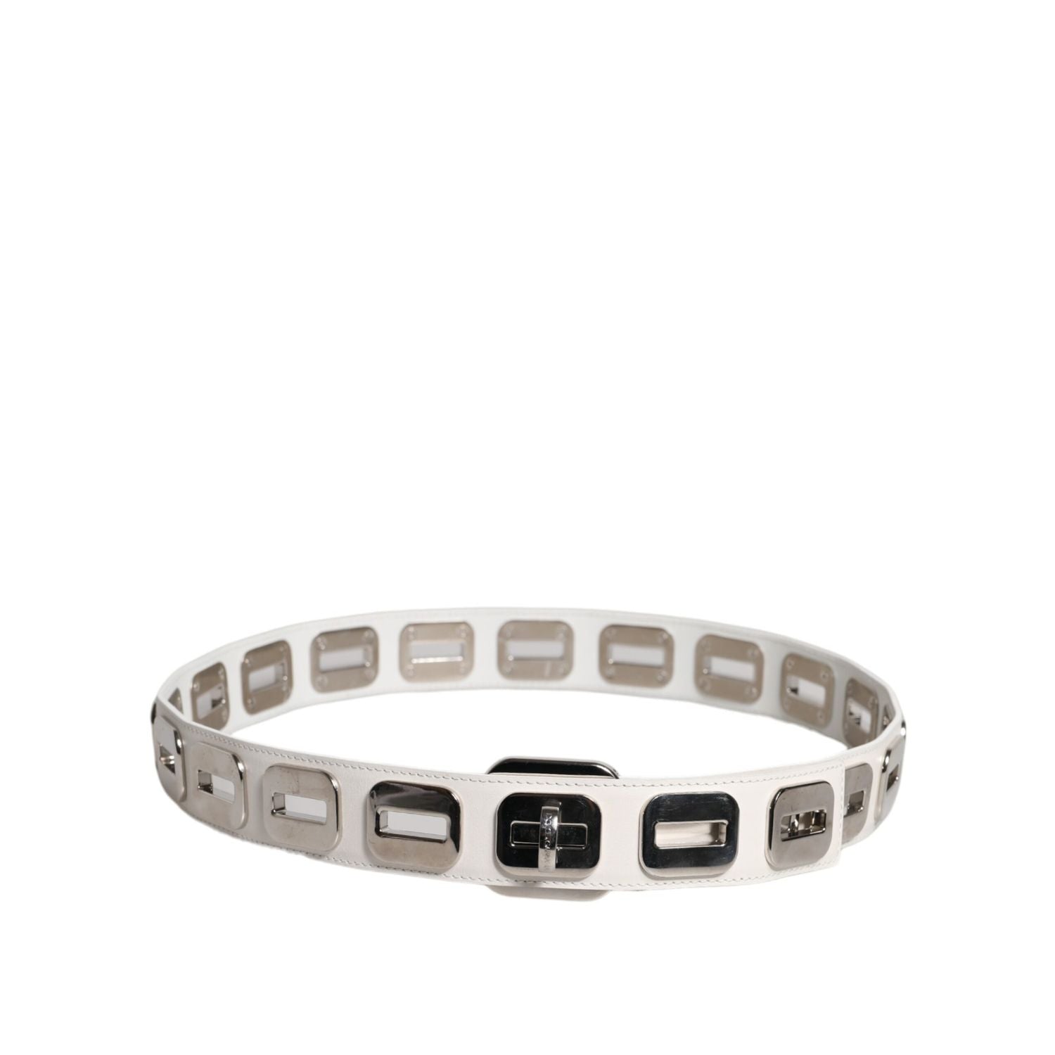 Dolce & Gabbana White Leather Gold Tone Rotating Buckle Belt