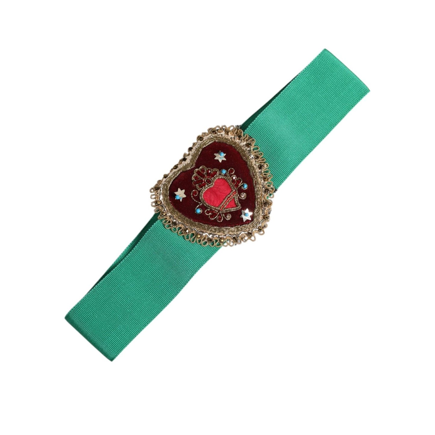 Dolce & Gabbana Green Stretch Wide Waist Heart Embellished Belt WMB395-40