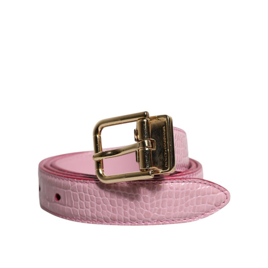 Dolce & Gabbana Pink Leather Gold Logo Metal Waist Buckle Belt