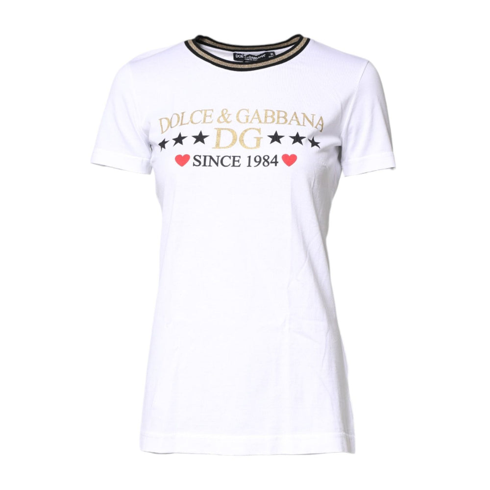 Dolce & Gabbana White Graphic Print Cotton Crew Neck T-shirt TSH87363-36