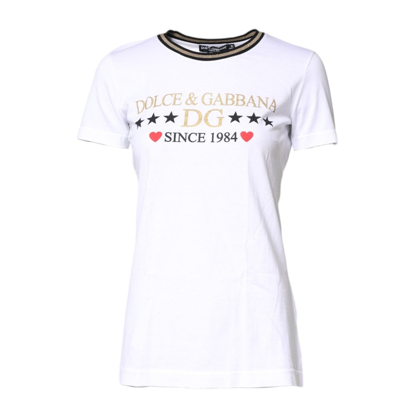 Dolce & Gabbana White Graphic Print Cotton Crew Neck T-shirt TSH87363-36