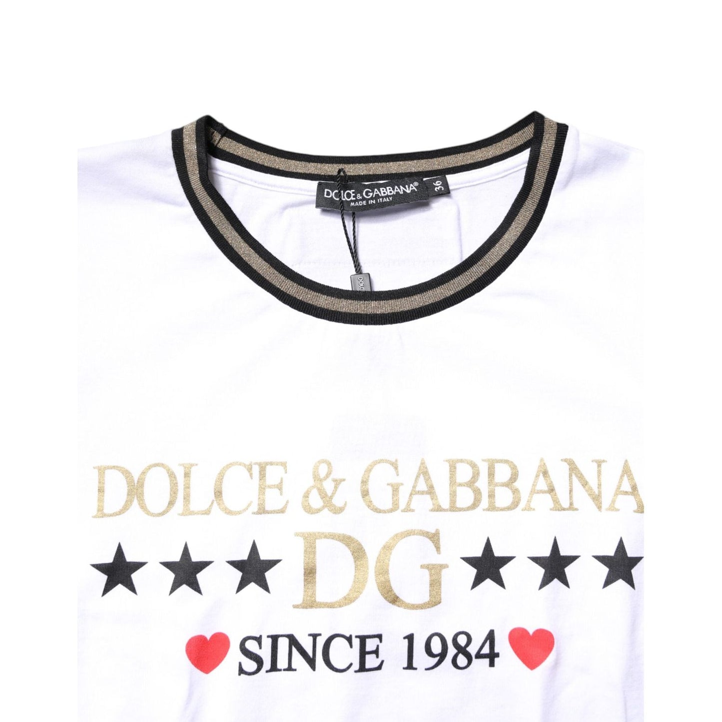 Dolce & Gabbana White Graphic Print Cotton Crew Neck T-shirt TSH87363-36