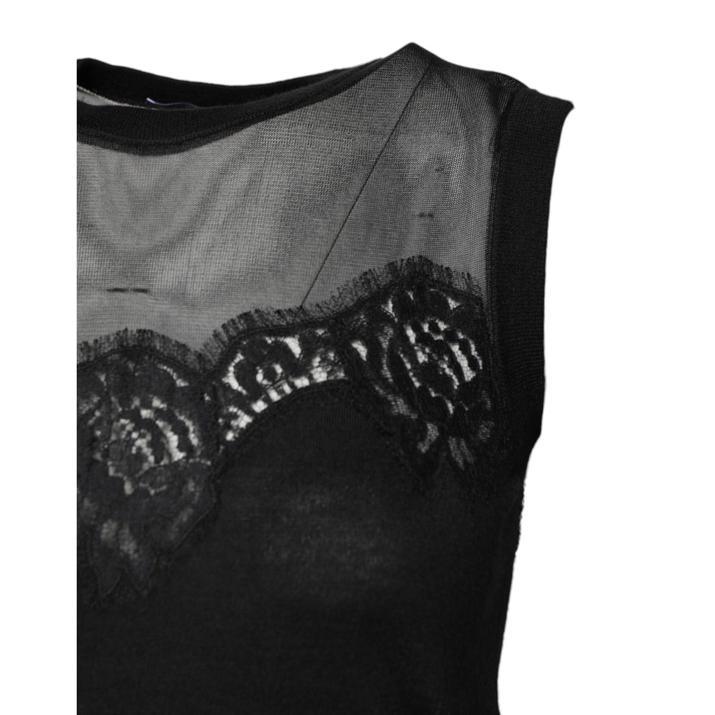 Dolce & Gabbana Black Lace Sheer Crew Neck Sleeveless Top