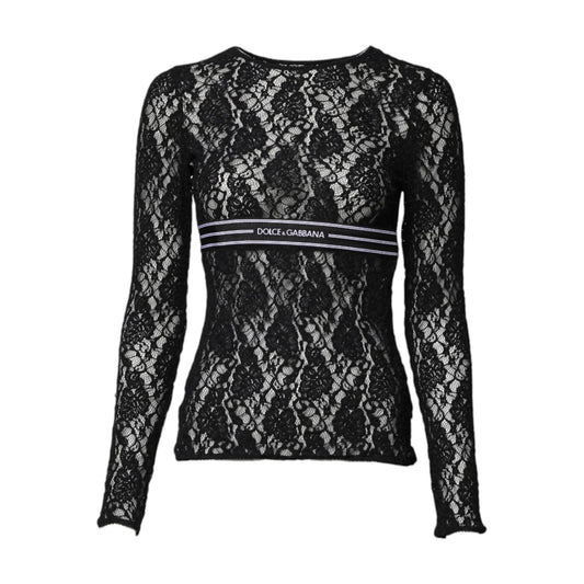 Dolce & Gabbana Black Floral Lace Long Sleeves Pullover Top