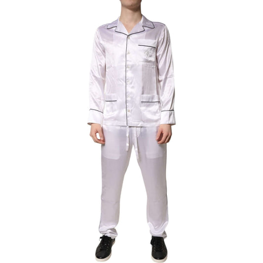 Dolce & Gabbana White Satin Silk Men Pajama Set Sleepwear KOS2291-38
