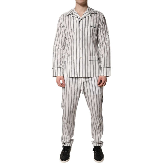 Dolce & Gabbana White Black Stripes Cotton Men Pajama Set Sleepwear KOS2292-39