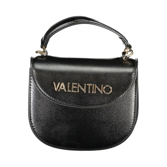 Mario Valentino Black Polyethylene Women Handbag with gold logo and sleek design.