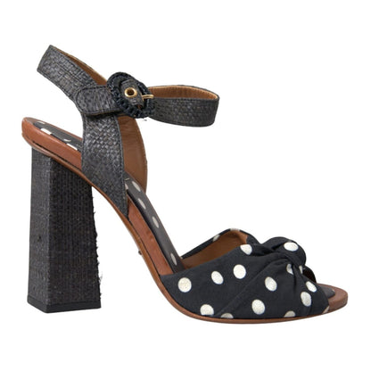 Dolce & Gabbana Black Polka Dot Leather Heels Sandals Shoes