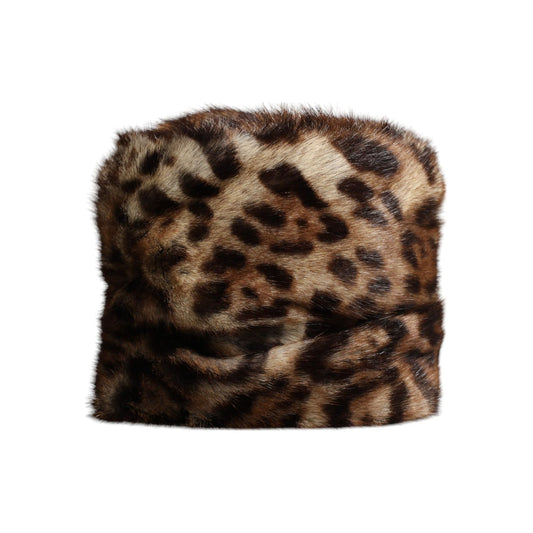 Dolce & Gabbana Brown Leopard Faux Fur Women Bucket Hat HAT9638-57