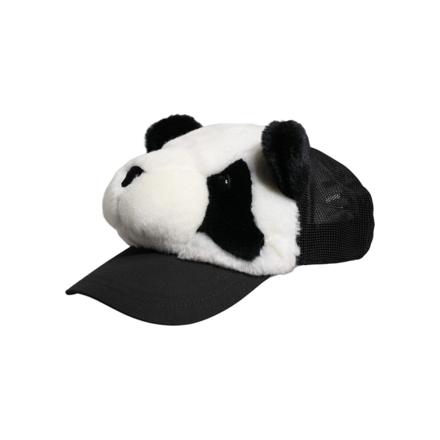 Dolce & Gabbana Black White Panda Fur Women Baseball Cap