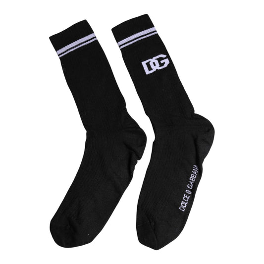 Dolce & Gabbana Black Cotton Logo Mid Calf Men Socks SCS2191-XL