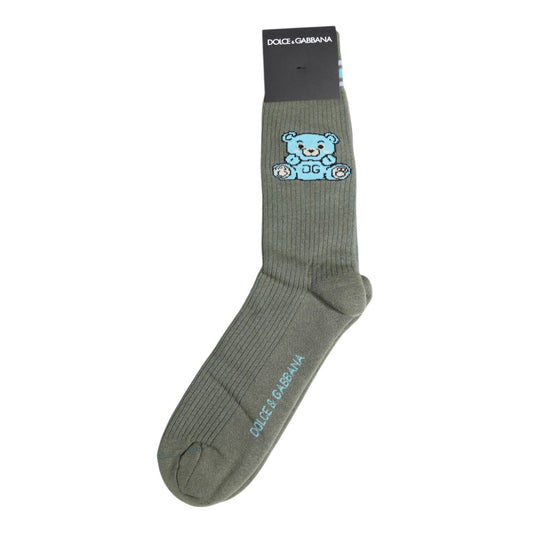 Dolce & Gabbana Gray Cotton DG Bear Mid Calf Socks SCS2195-L