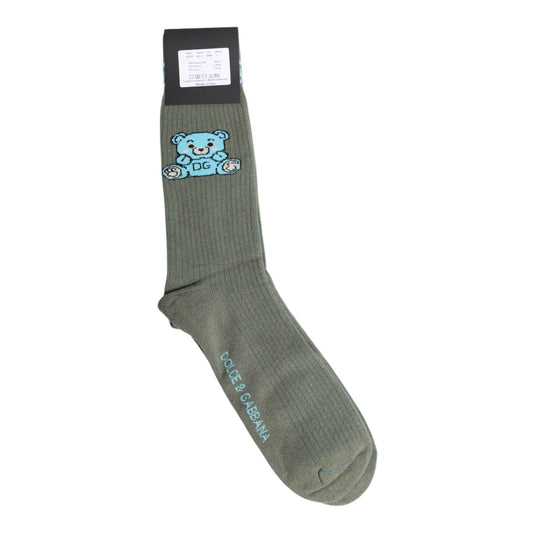 Dolce & Gabbana Gray Cotton DG Bear Mid Calf Socks SCS2195-L