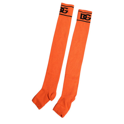 Dolce & Gabbana Orange Cotton DG Logo Print Open Toe Socks