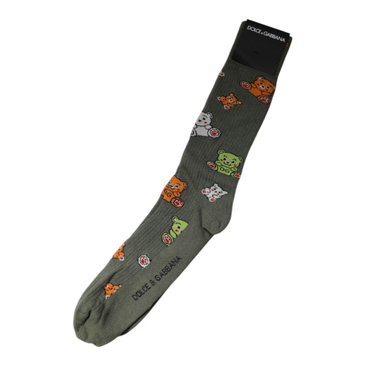 Dolce & Gabbana Green Nylon DG Bear Printed Mid Calf Socks SCS2252-XL