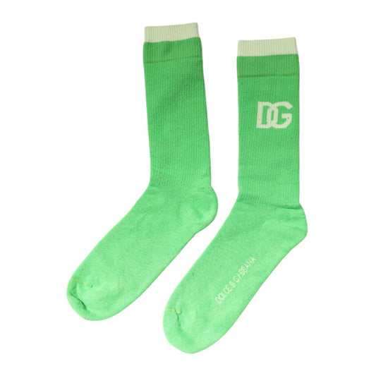 Dolce & Gabbana Green DG Logo Mid Calf Men Nylon Socks SCS2256-L