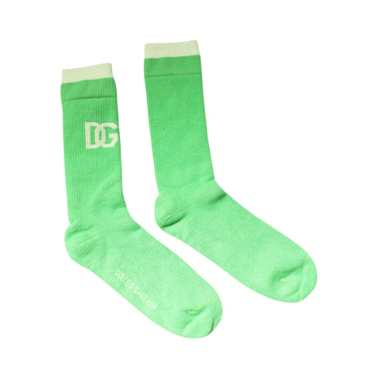 Dolce & Gabbana Green DG Logo Mid Calf Men Nylon Socks SCS2256-L