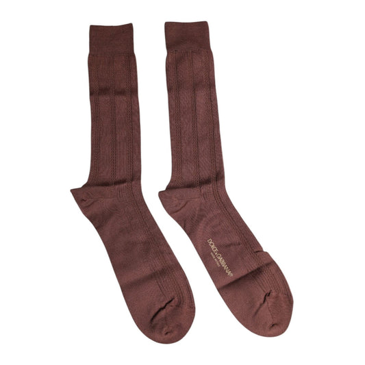 Dolce & Gabbana Brown Stretch Logo Print Mid Calf Socks SCS2218-L