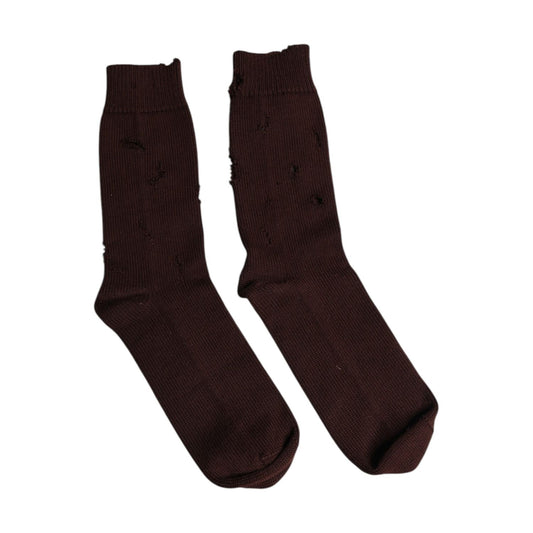 Dolce & Gabbana Brown Solid Cotton Stretch Mid Calf Socks SCS2219-L