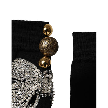 Dolce & Gabbana Black Knit Floral Crystal Embellishment Socks