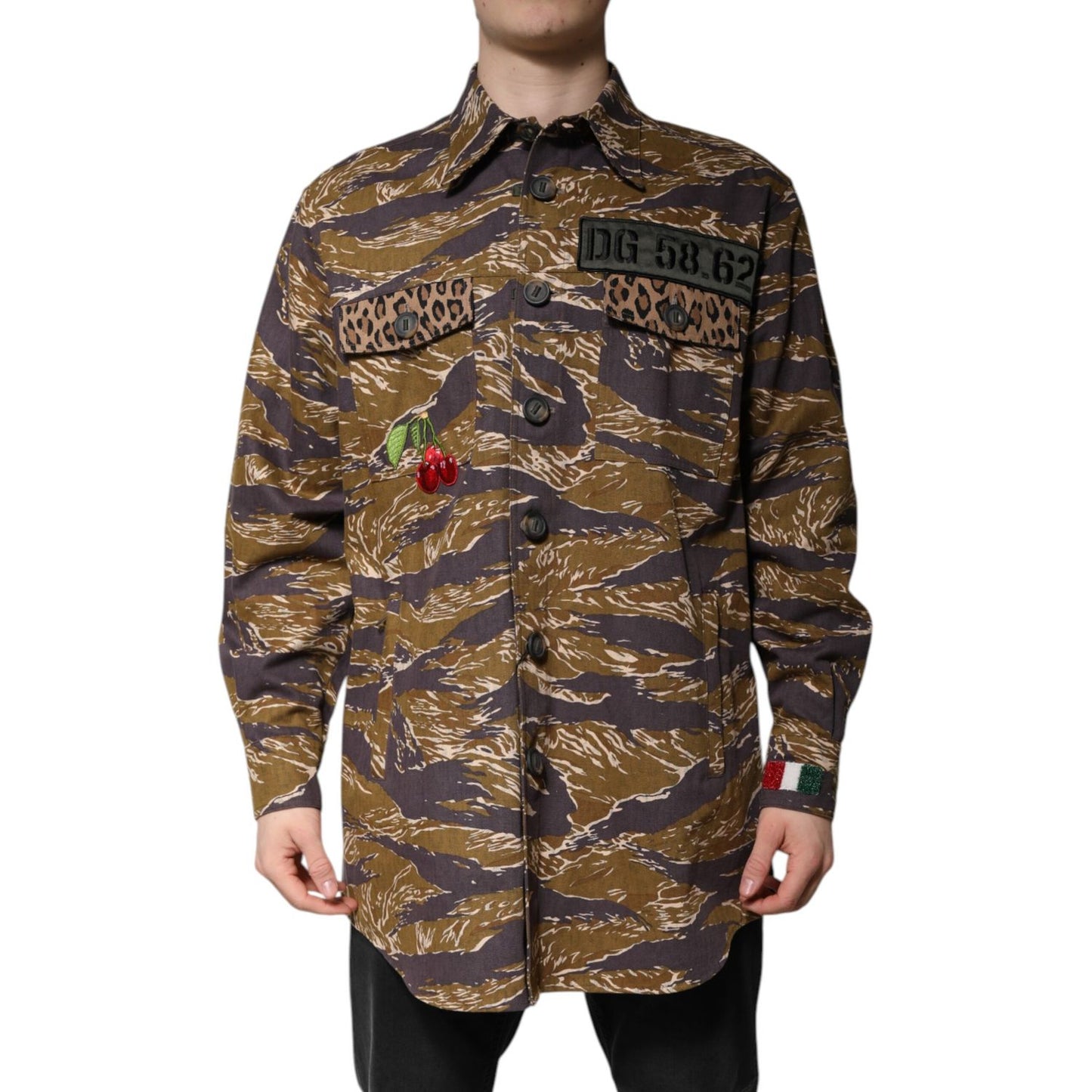 Dolce & Gabbana Brown Leopard Cotton Collared Coat Jacket