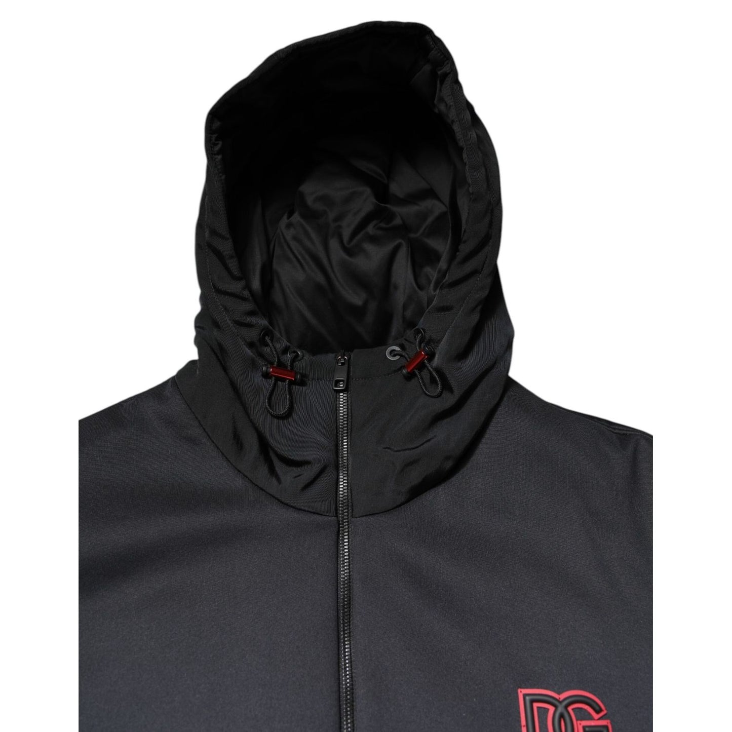 Dolce & Gabbana Black Polyester DG Hooded Full Zip Jacket