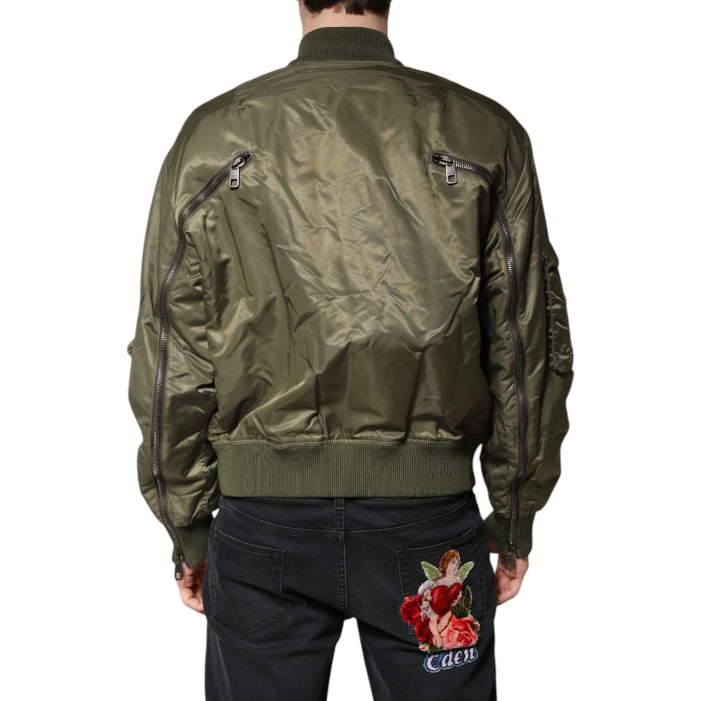Dolce & Gabbana Green Nylon Full Zip Men Bomber Jacket JKT41369-50