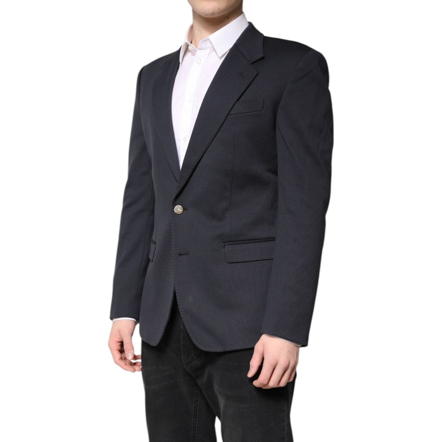 Dolce & Gabbana Dark Blue Cotton Men Jacket Coat Suit Blazer JKT41379-48