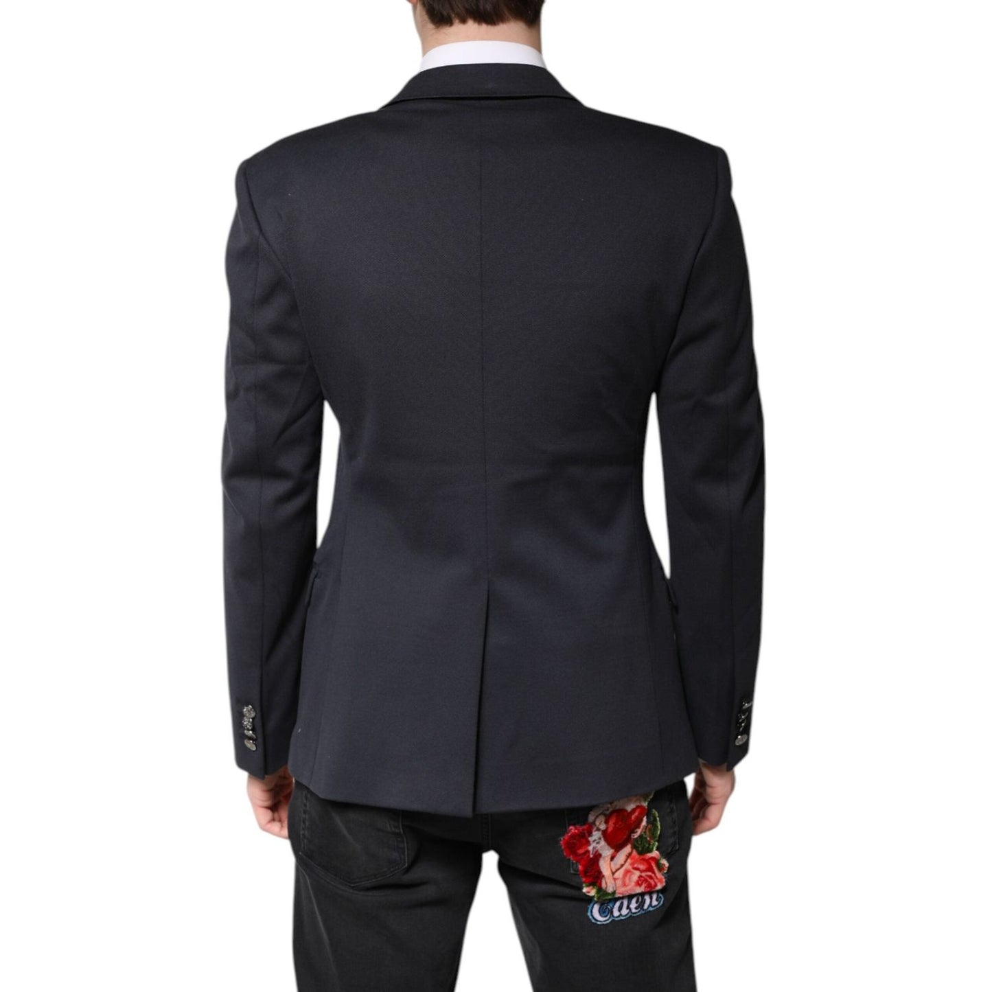 Dolce & Gabbana Dark Blue Cotton Men Jacket Coat Suit Blazer JKT41379-48