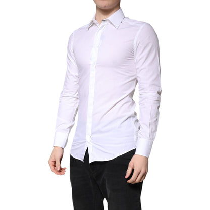 Dolce & Gabbana White Cotton GOLD Dress Formal Collared Shirt