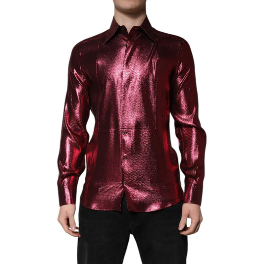 Dolce & Gabbana Metallic Red Cotton GOLD Dress Formal Shirt TSH86348-38