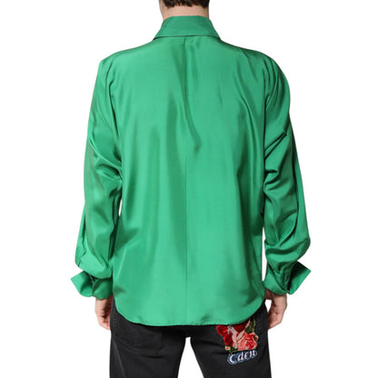 Dolce & Gabbana Green Silk Satin Long Sleeves Casual Shirt