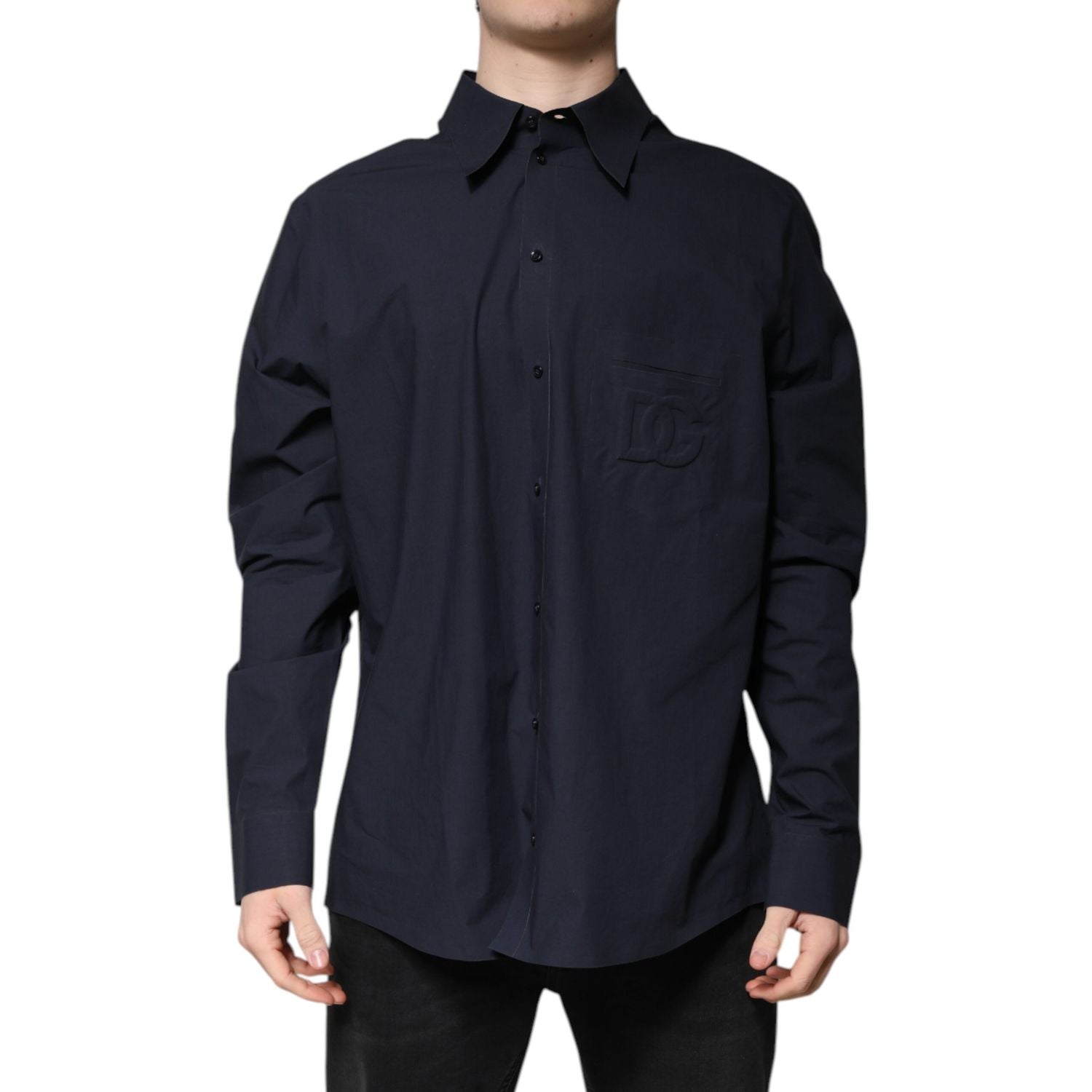 Dolce & Gabbana Dark Blue Cotton Long Sleeve Shirt
