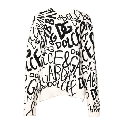 Dolce & Gabbana White Black Logo Print Women Pullover Sweater THS90371-40