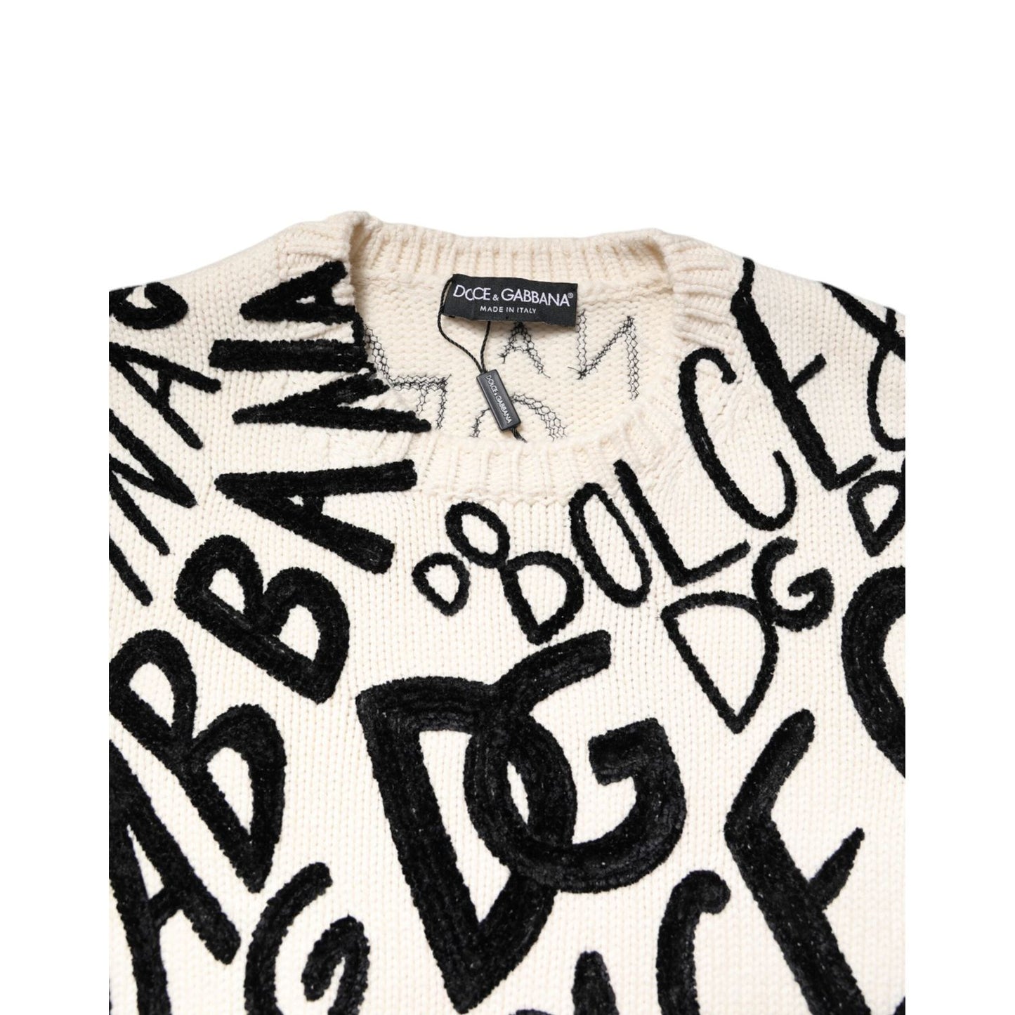 Dolce & Gabbana White Black Logo Print Women Pullover Sweater