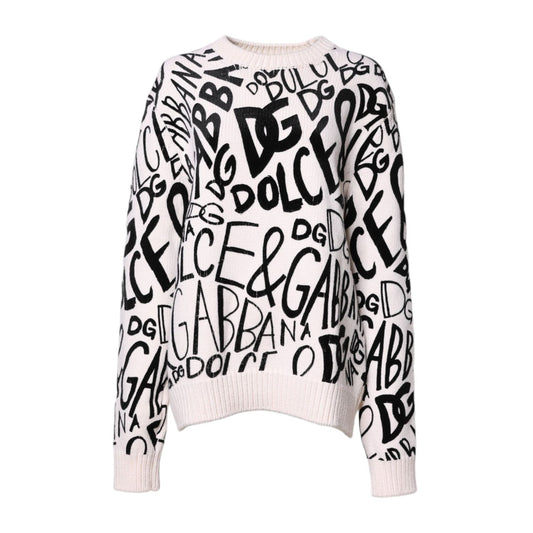 Dolce & Gabbana White Black Logo Print Women Pullover Sweater THS90372-40