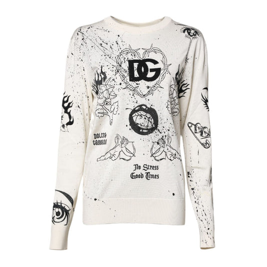 Dolce & Gabbana White Logo Angel Print Women Pullover Sweater
