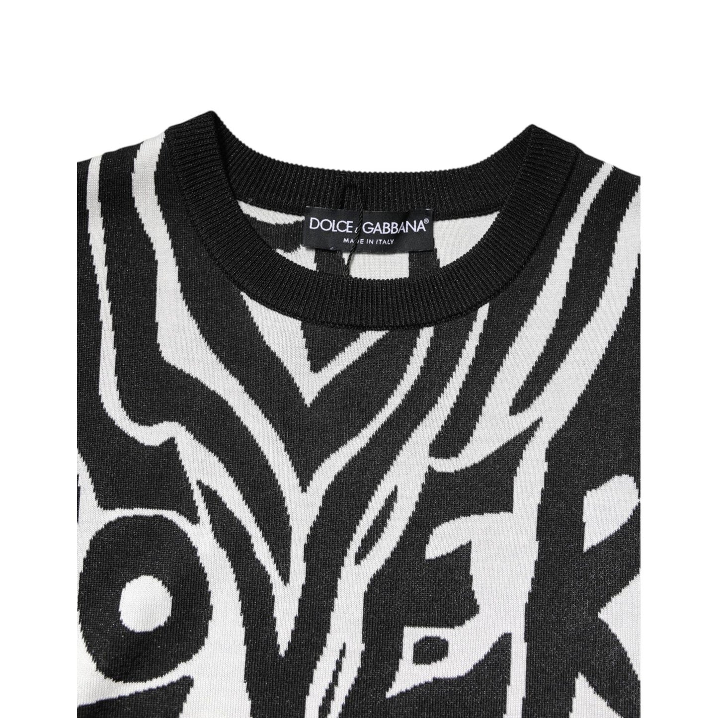 Dolce & Gabbana Black White Print Women Pullover Sweater